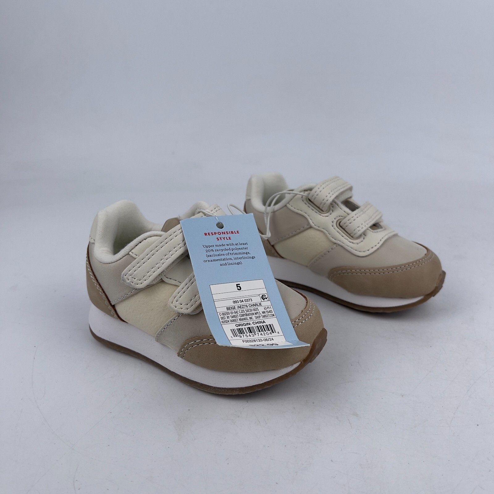 Cat & Jack Charlie Retro Sneakers Toddler 5T Beige Round Toe Low Top Hook & Loop