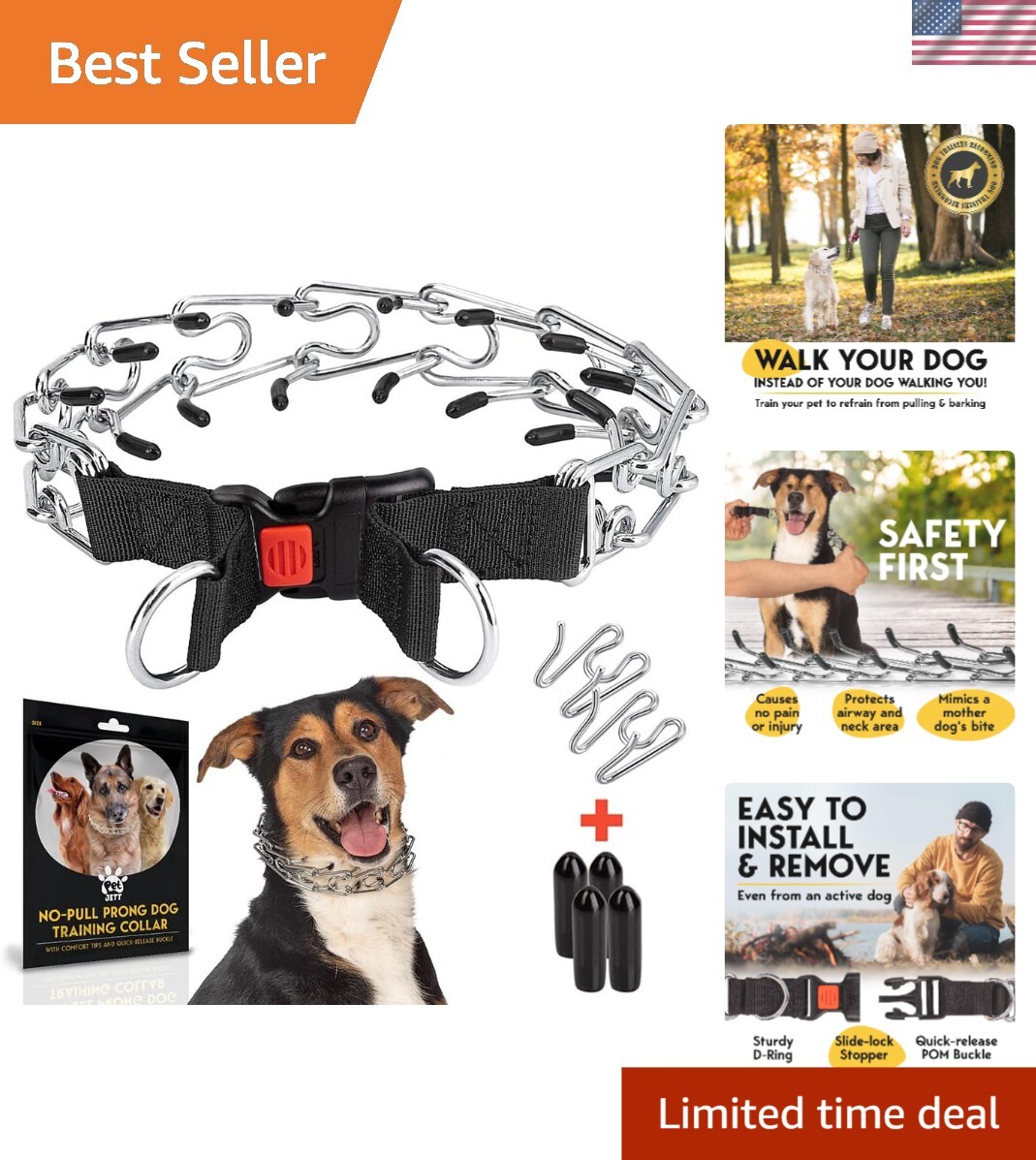 Comfort-Fit Prong Collar for Large Dogs - Stainless Steel with Adjustable Links
