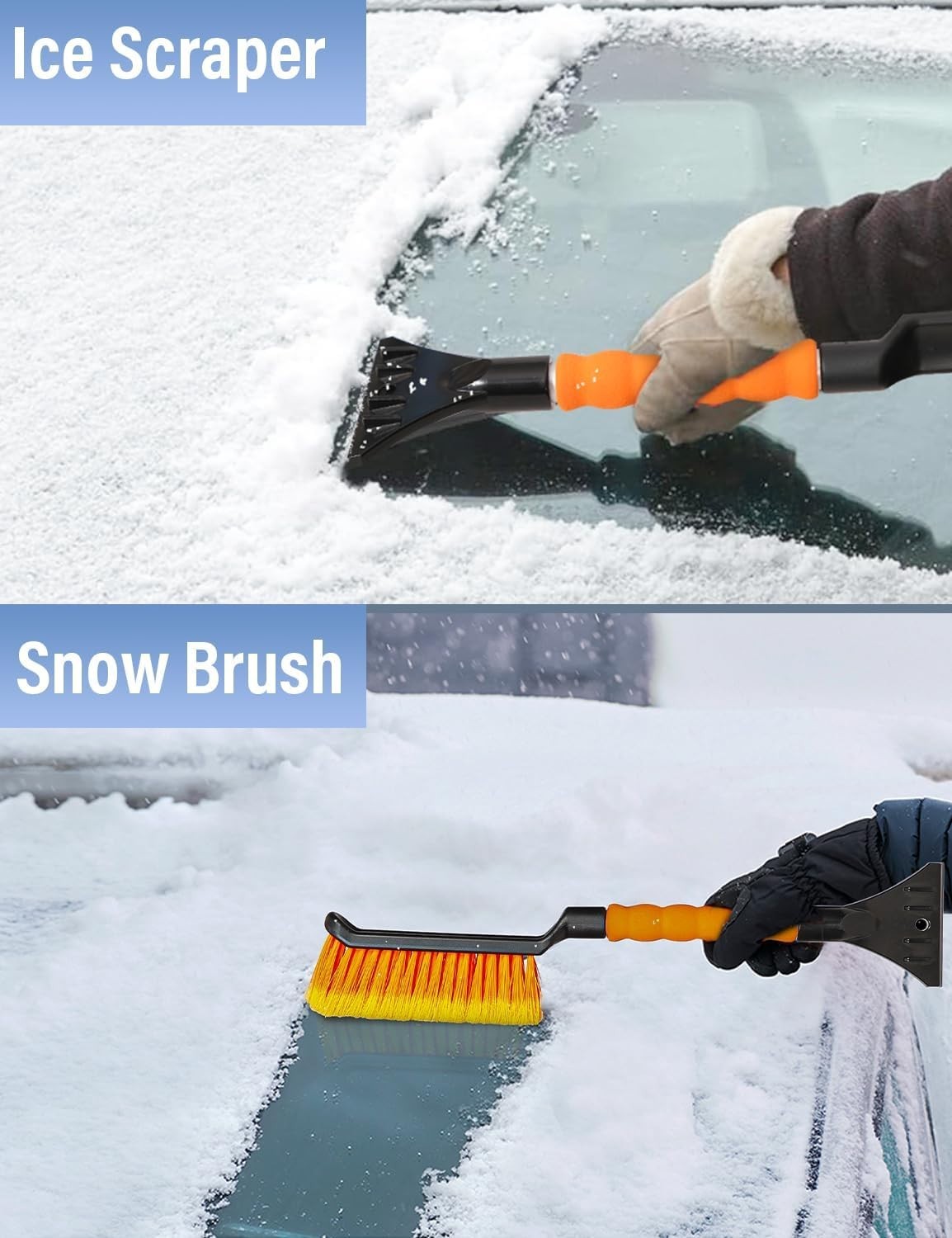Efficient 17" Snow Brush & Ice Scraper with Foam Grip - Perfect for Winter