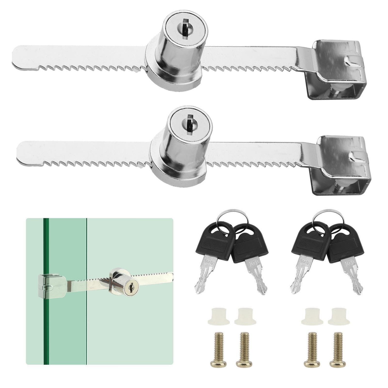 2 Pack Sliding Glass Door Ratchet Lock Keyed Alike Glass Display Case Lock