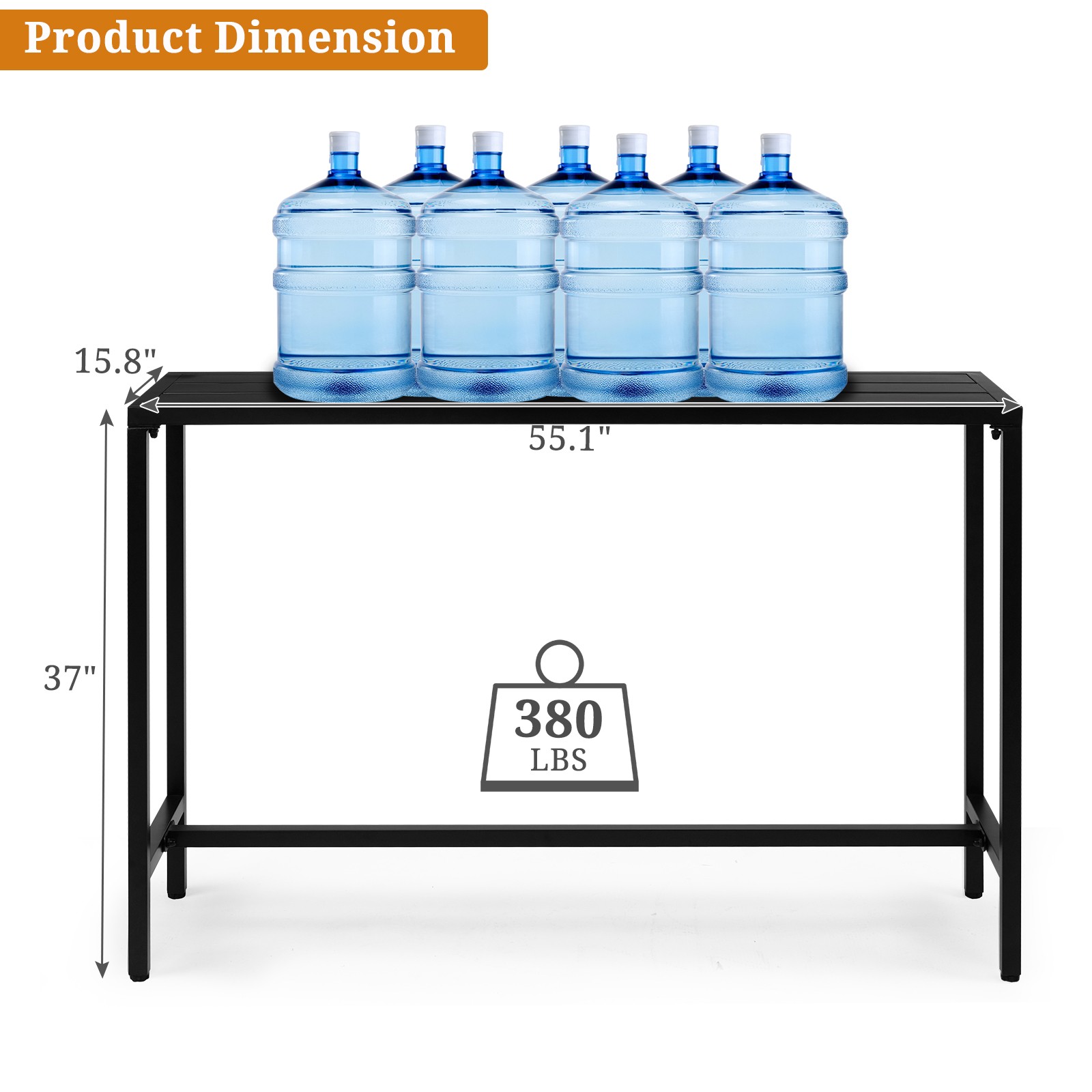 55" Outdoor Bar Table w/ Adjustable Feet, Rectangle Narrow Counter Height Table