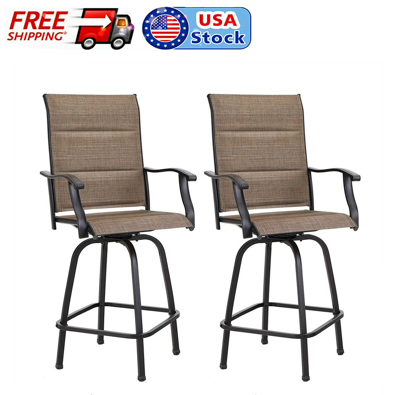Patio Chair Set of 2 Swivel Bar Stools Bistro High Chairs Lawn Outdoor Furniture