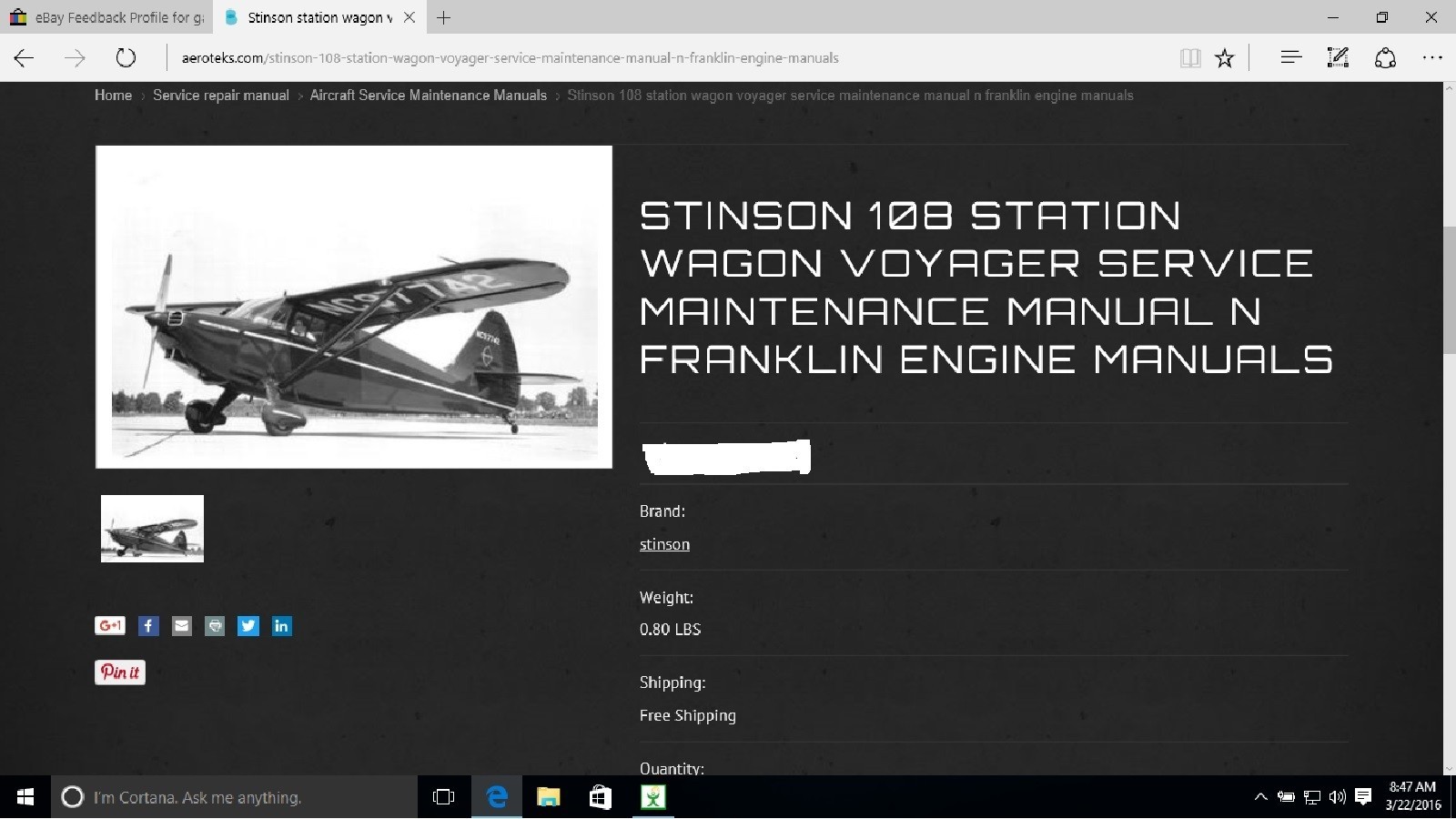 Stinson 108 station wagon voyager service maintenance manual n franklin engine