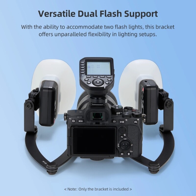MFDB Adjustable Angle Double Head Flash Bracket for MF12-DK1 Flash Light Black