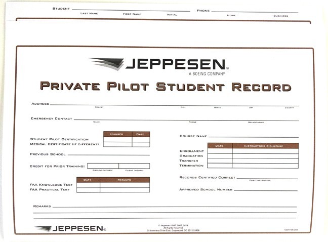 Jeppesen Student Flight Record Folder - Private Pilot - Single - 10001796-003