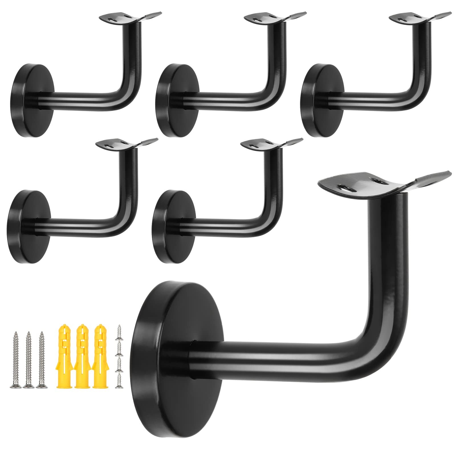 6Pcs Black Handrail Bracket Stainless Steel Stair Railing Brackets with Mount...