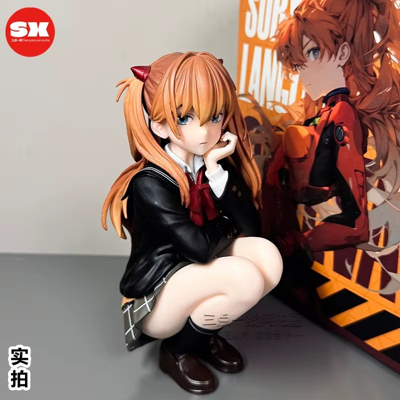 10cm Asuka Series Academic-Style Squatting Action Figure Desktop Ornament Model