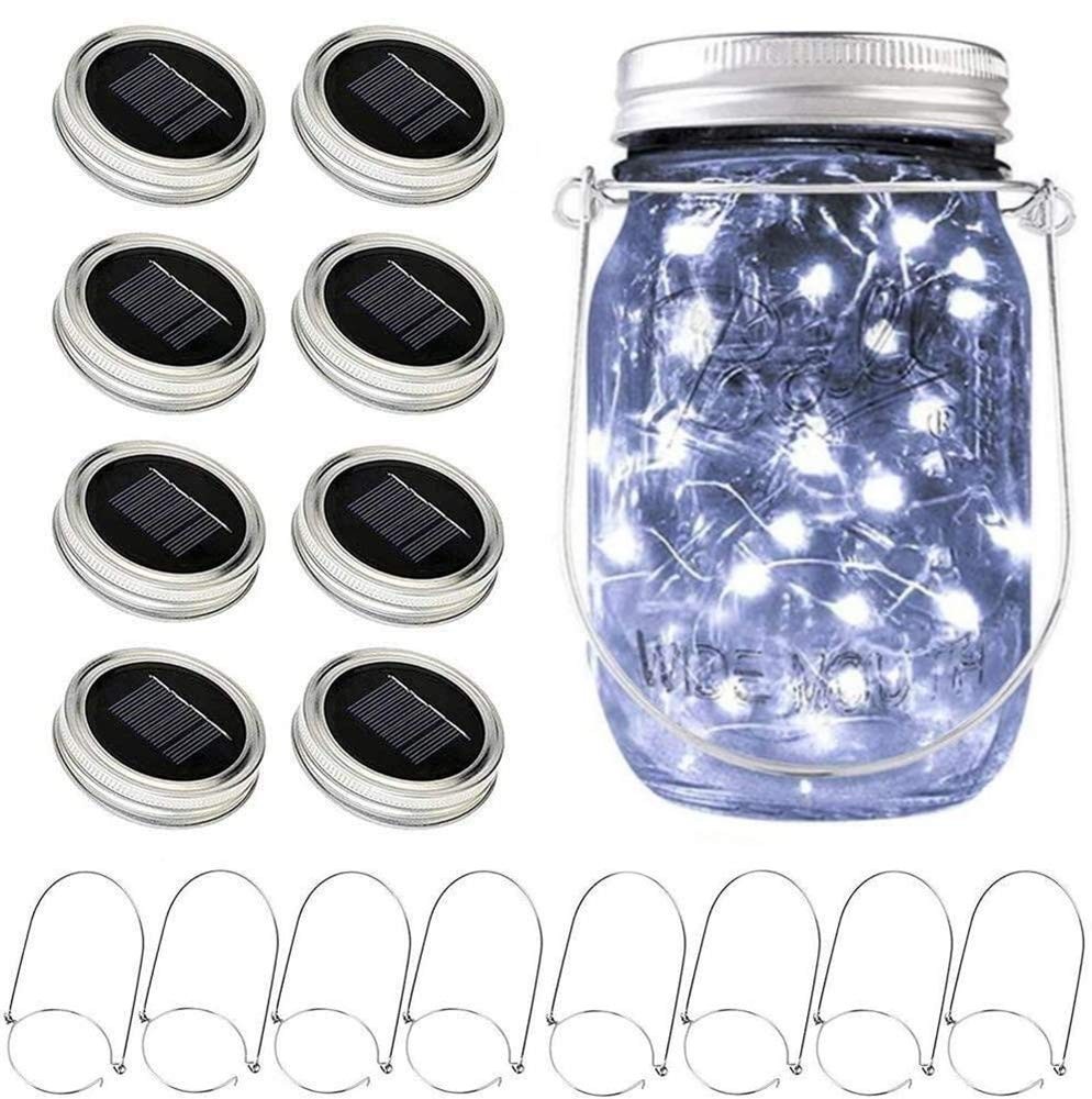 Solar Mason Jar Lights Updated, 8 Pack 20 LED Waterproof Fairy Firefly Jar Li...