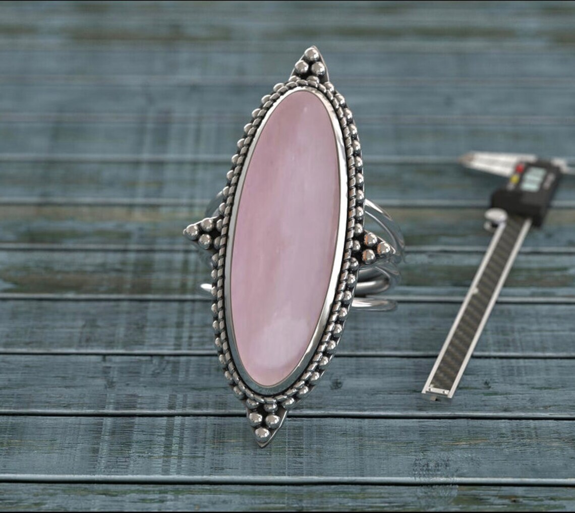 Beautiful Rose Quartz Gemstone 925 Sterling Silver Handmade Ring All Size