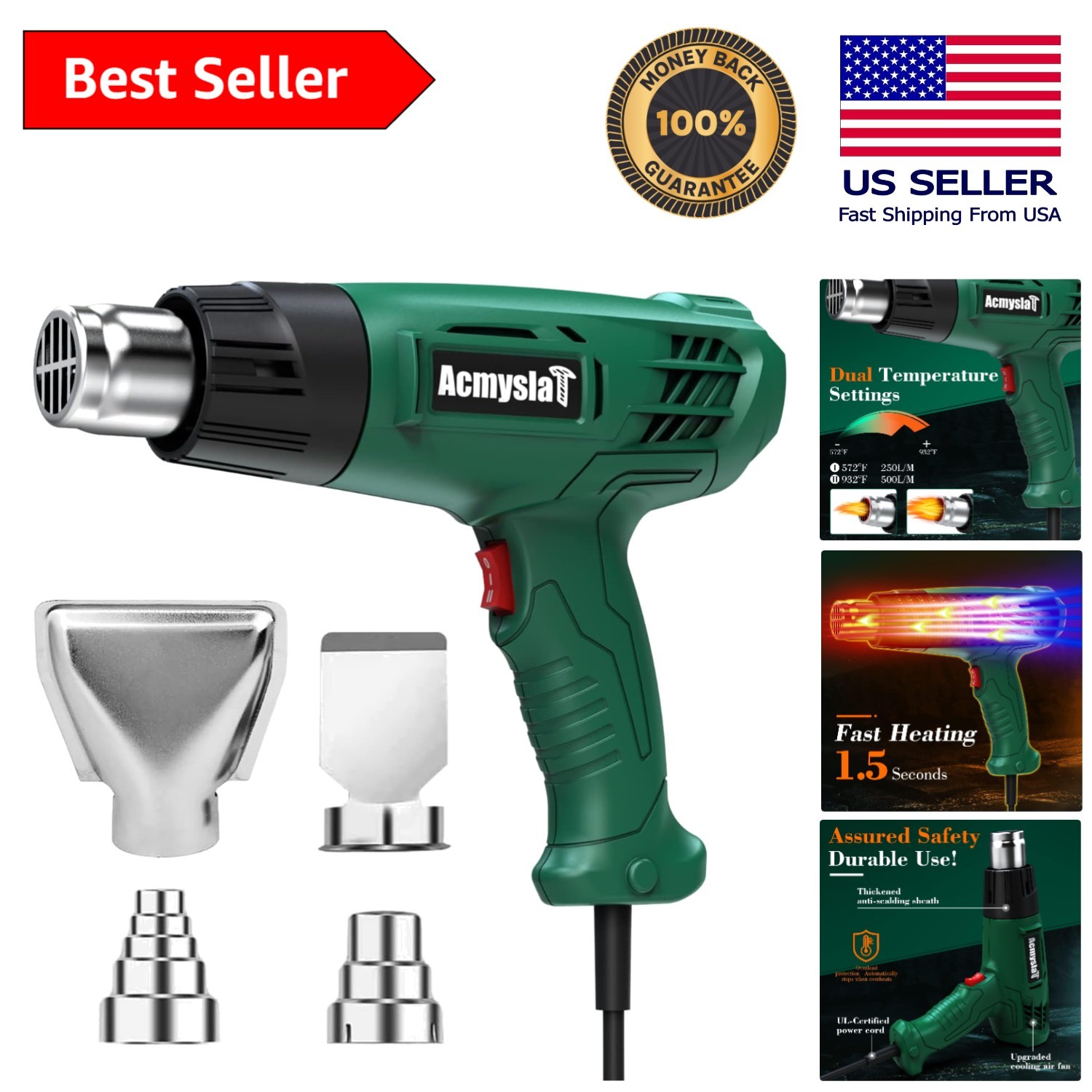 Ergonomic Heat Gun with 572℉-932℉ Settings - Perfect for Crafts & DIY Projects
