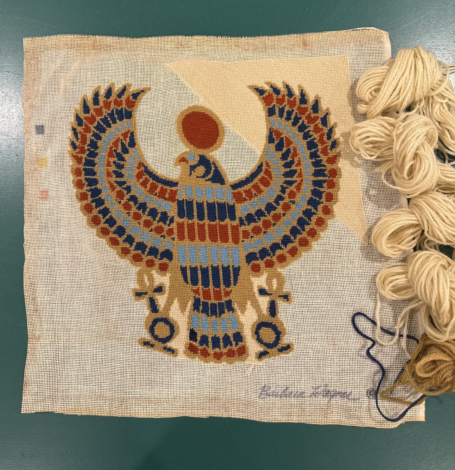 Stitched Needlepoint Egyptian Falcon Design By Barbara Wagner