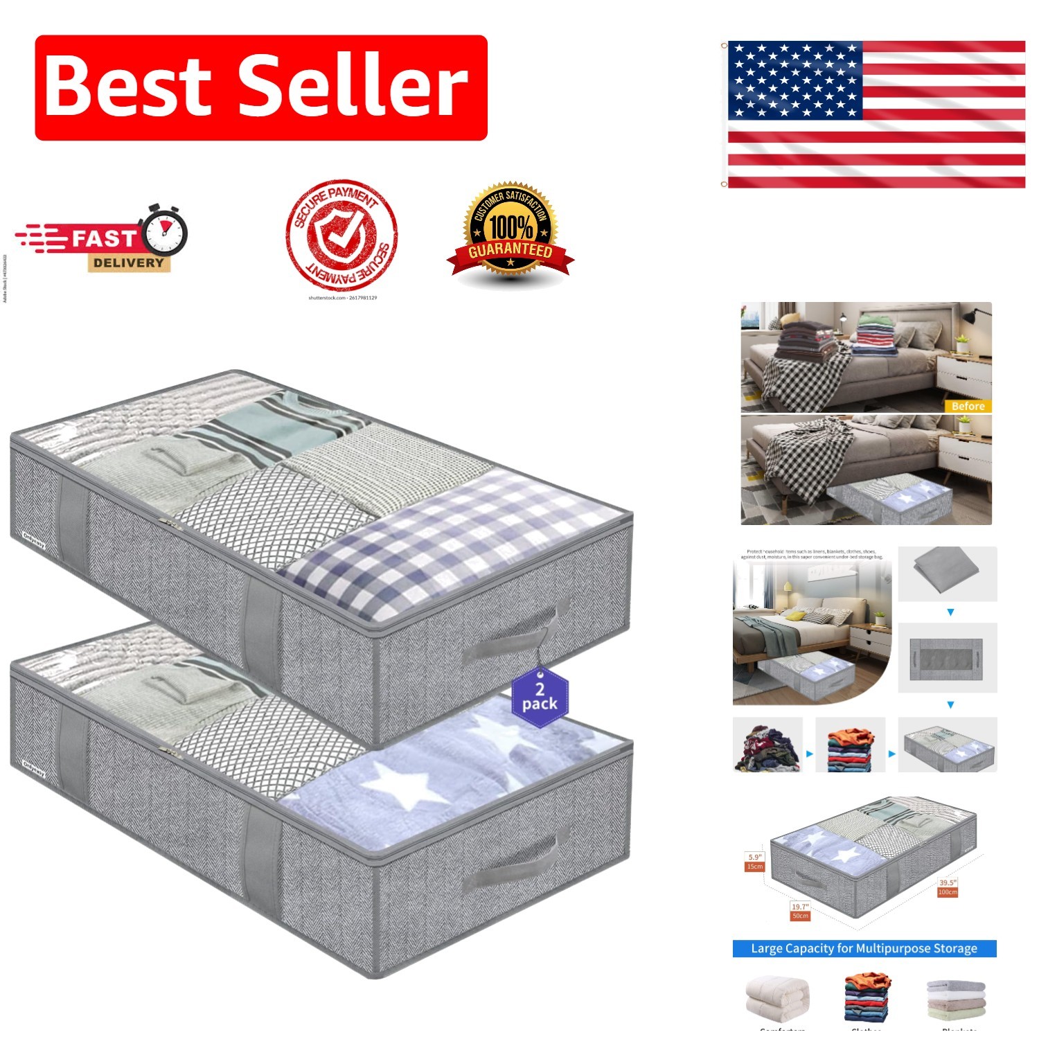 Underbed Storage Bag Set - Breathable, Durable & Stylish Design, 2 Pack