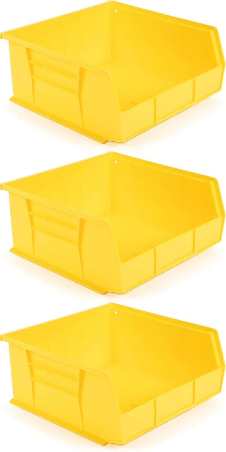 11“ x 11” x 5" (Pack of 3) Stackable Plastic Storage Boxes, Yellow