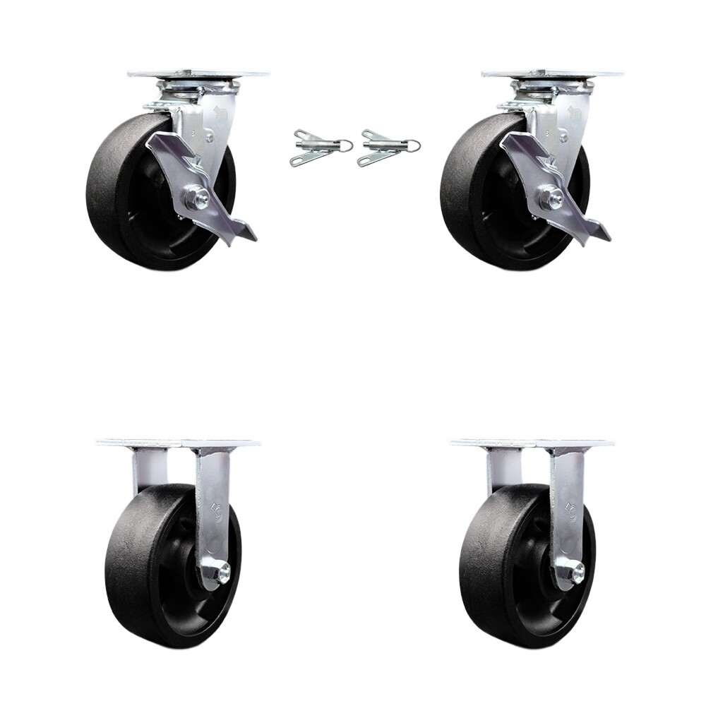 6 Inch Glass Filled Nylon Caster Set with 2 Brakes/Swivel Lock 2 Rigid SCC