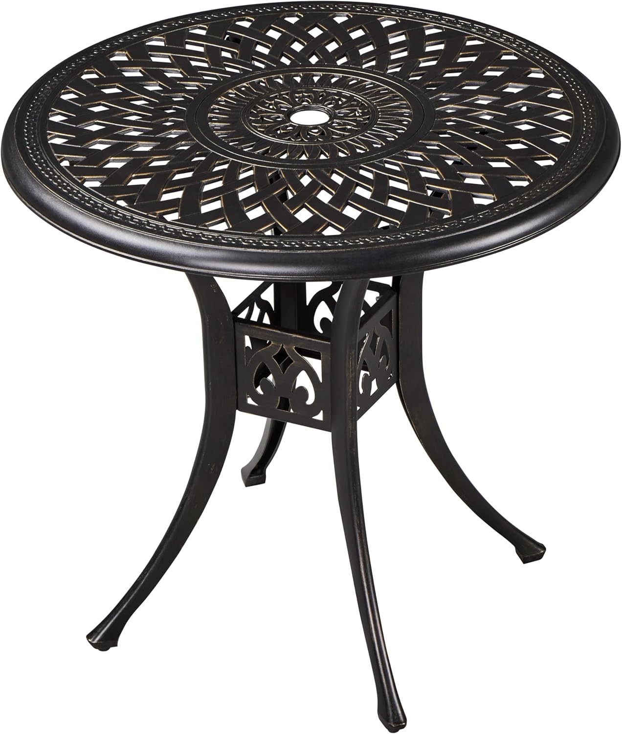 31in Cast Aluminum Patio Table with Umbrella Hole, Outdoor Round Anti-Rust Small