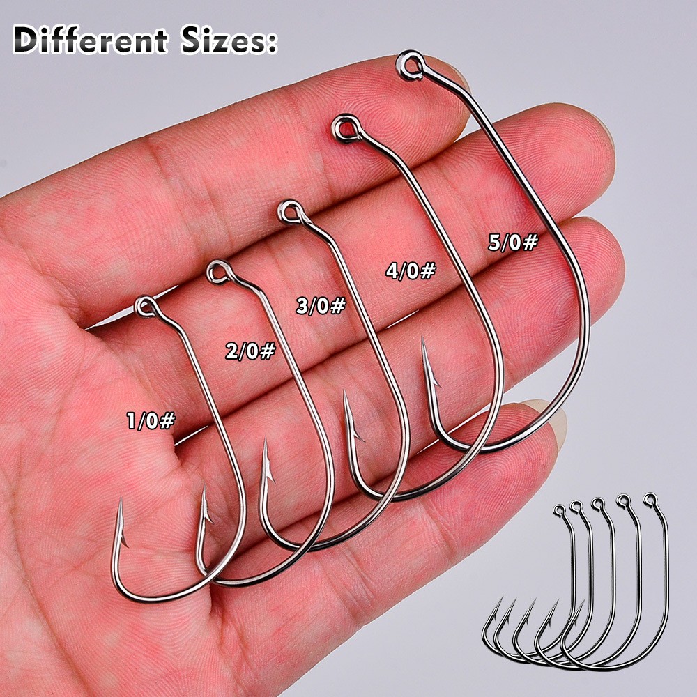 100 Pack Soft Worm Bait Fishing Hooks High Carbon Steel Jig Crank Hook 1/0-5/0