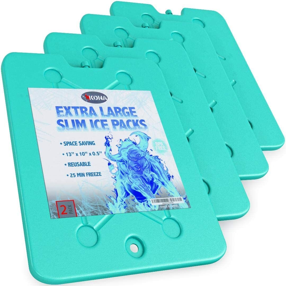 Kona Ice Packs for Freezer & Cooler - Large Blue Pack (Set of 4), 13"x10"x1/2