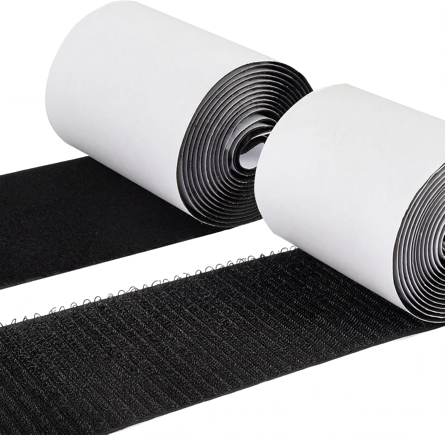 4In X 9Ft Sticky Back Hook and Loop Tape Black Heavy Duty Adhesive Strips | Blac