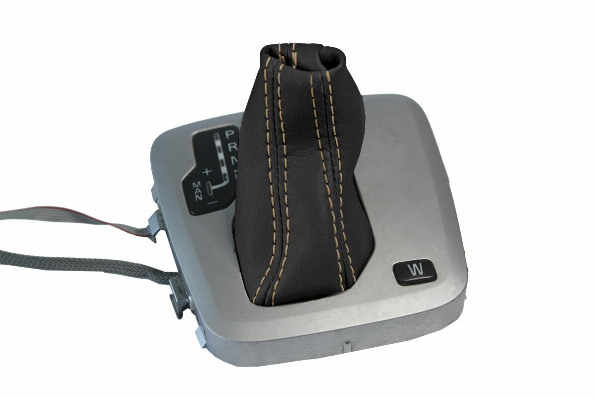 Automatic Shift Boot Cover Leather for Volvo XC90 2003-2014 Black Beige Stitch