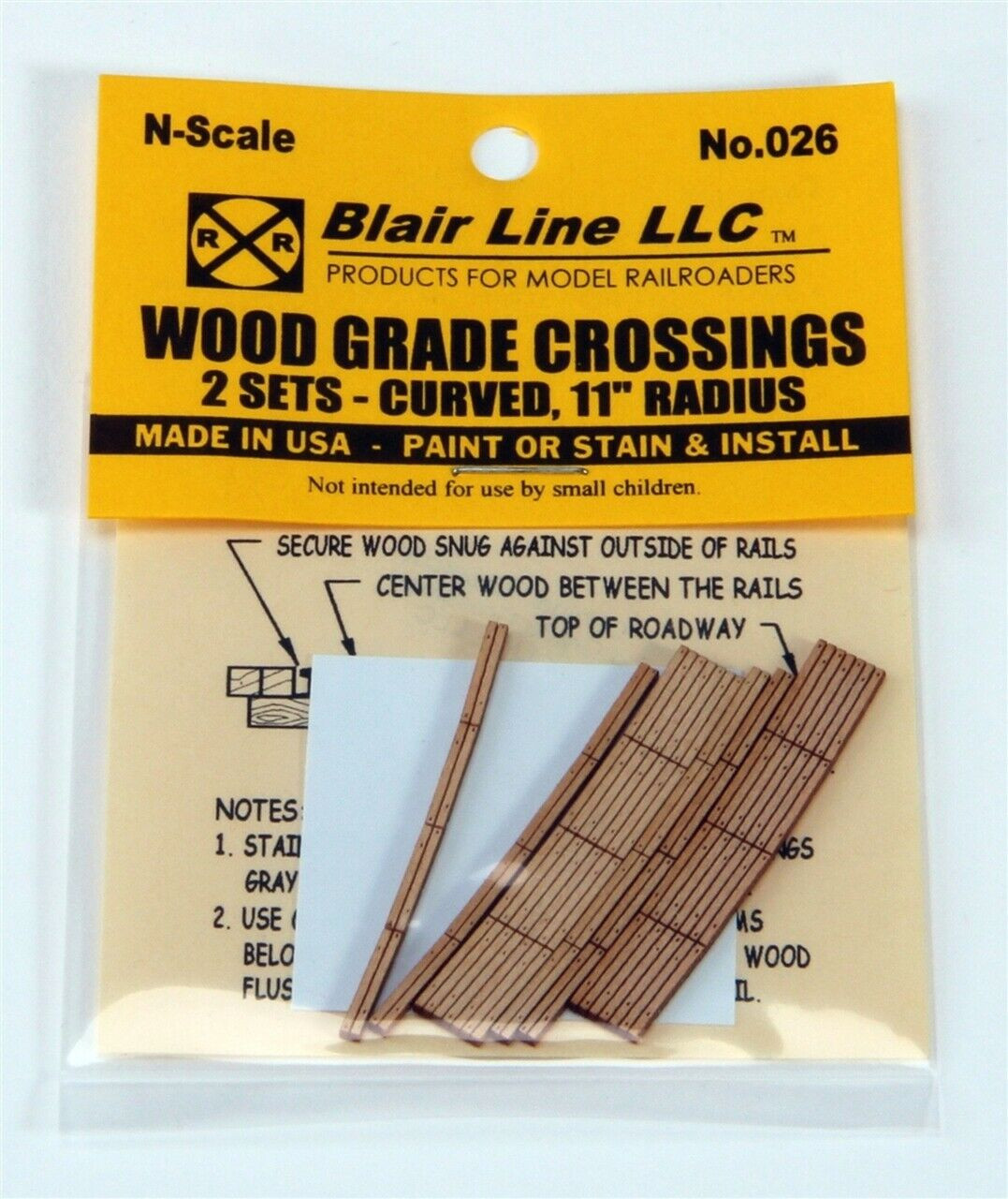 Blair Line N Laser-Cut 11" Radius Curved Wood Grade Crossing (2) ~ 026