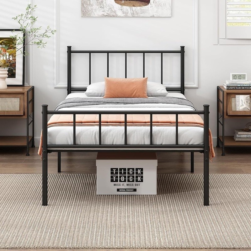 Twin Bed Frame Alloy Steel Platform No Box Spring Easy Assembly Safe Design New