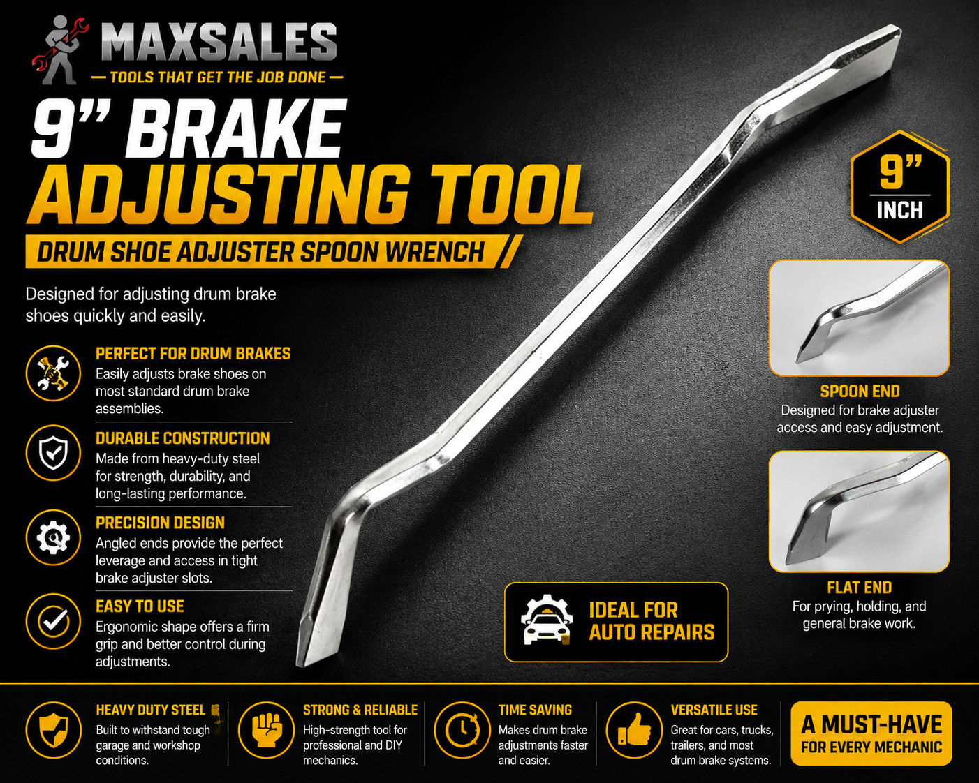 9" Brake Adjusting Tool Drum Shoe Adjuster Spoon Wrench Hand Tool