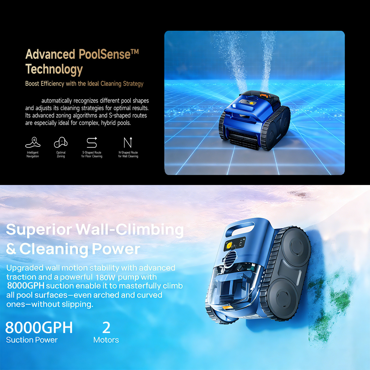 2026 Pool Cleaner Automatic Pool Vacuum Cleaner for Inground Pools Wall Climbing