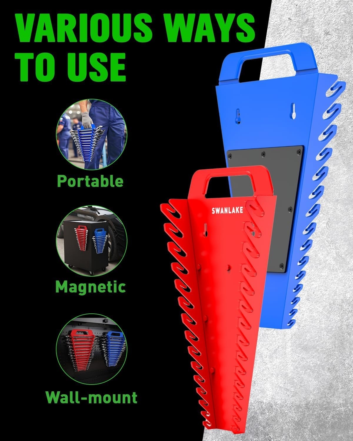 Compact and Color-Coded Wrench Organizer - 2-Pack for 30 Tools - Magnetic
