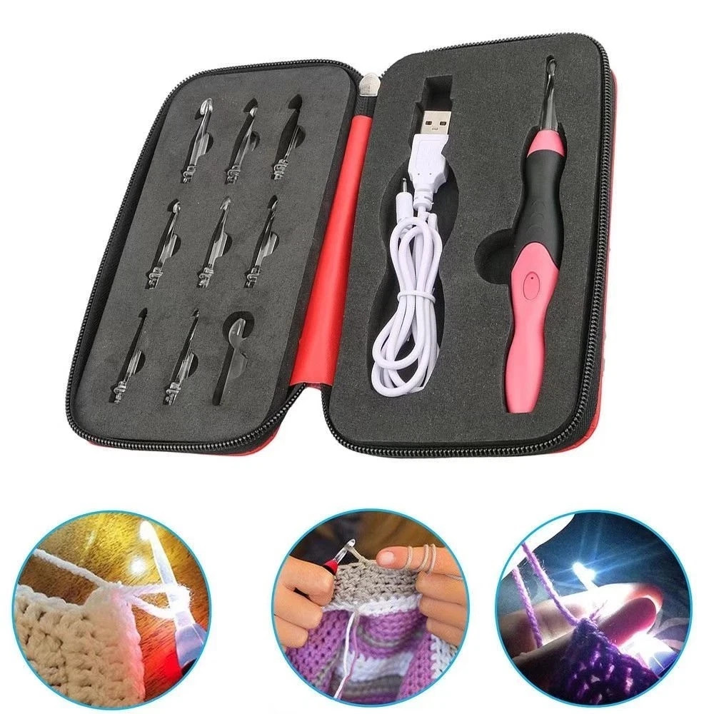 9 Sizes Crochet Hook Set: Interchangeable Crochet Hooks with Light - Light Up...