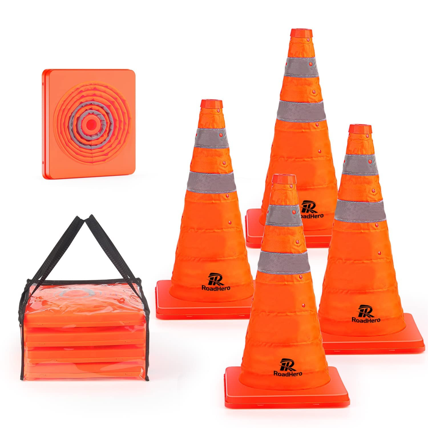 18 Inch 4 Pack Collapsible Traffic Safety Cones, Multi Purpose Pop-Up Cones with