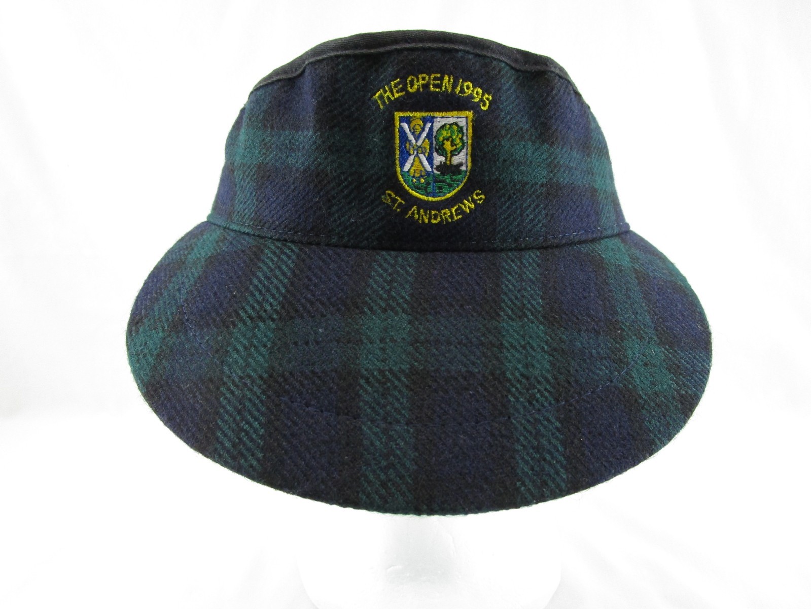 1995 The Open St. Andrews Visor Sun Hat Oversized 9" Brim Green Blue Plaid
