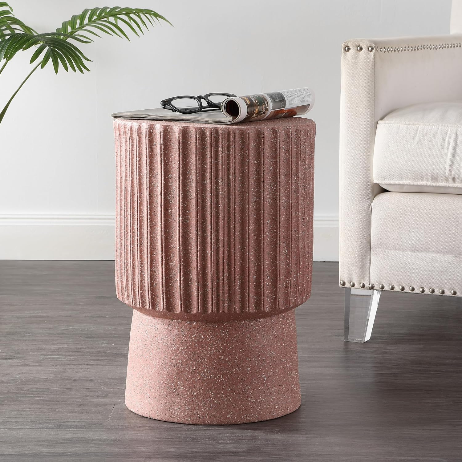 Louisa 19" Modern Art Deco Accent Table - Pink Terrazzo Finish