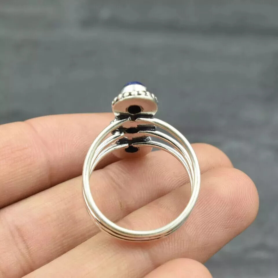 Lapis Lazuli Ring 925 Sterling Silver Handmade Statement Boho Ring All Size R160