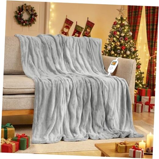 Electric Heated Blanket, Heated Throw Blanket 60" x 50" Soft Flannel Fast Grey