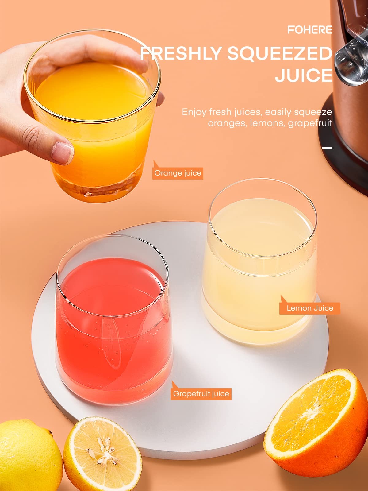 FOHERE Orange Juicer Squeezer Electric Citrus with Two silver