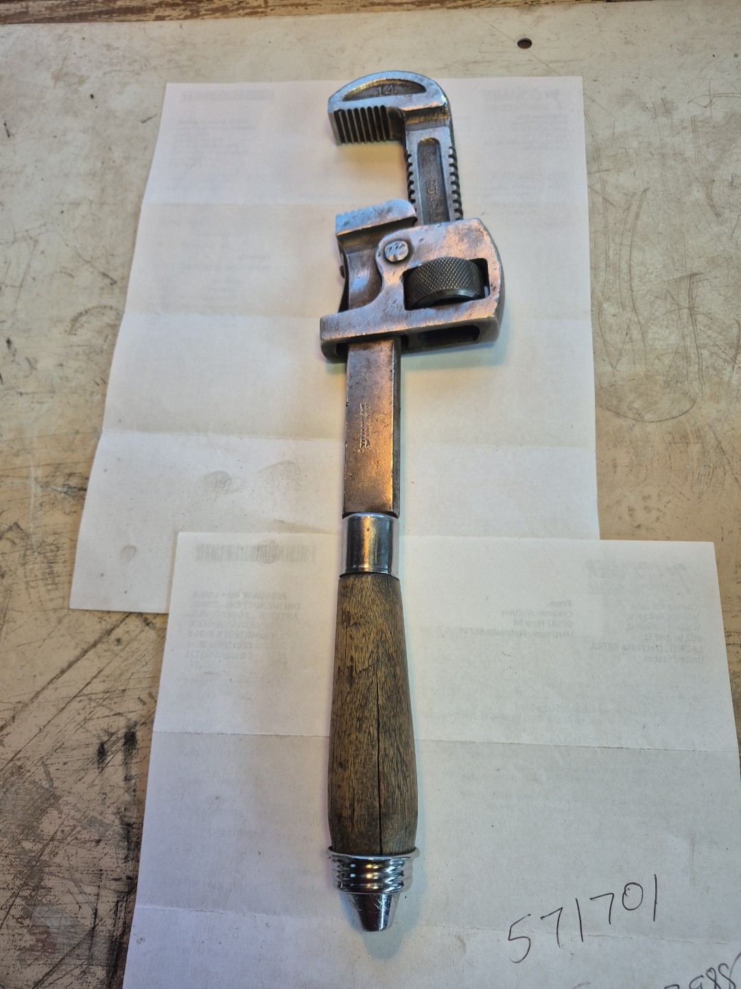 Vintage J P DANIELSON PIPE WRENCH, #14 Forged Steel E23 USA