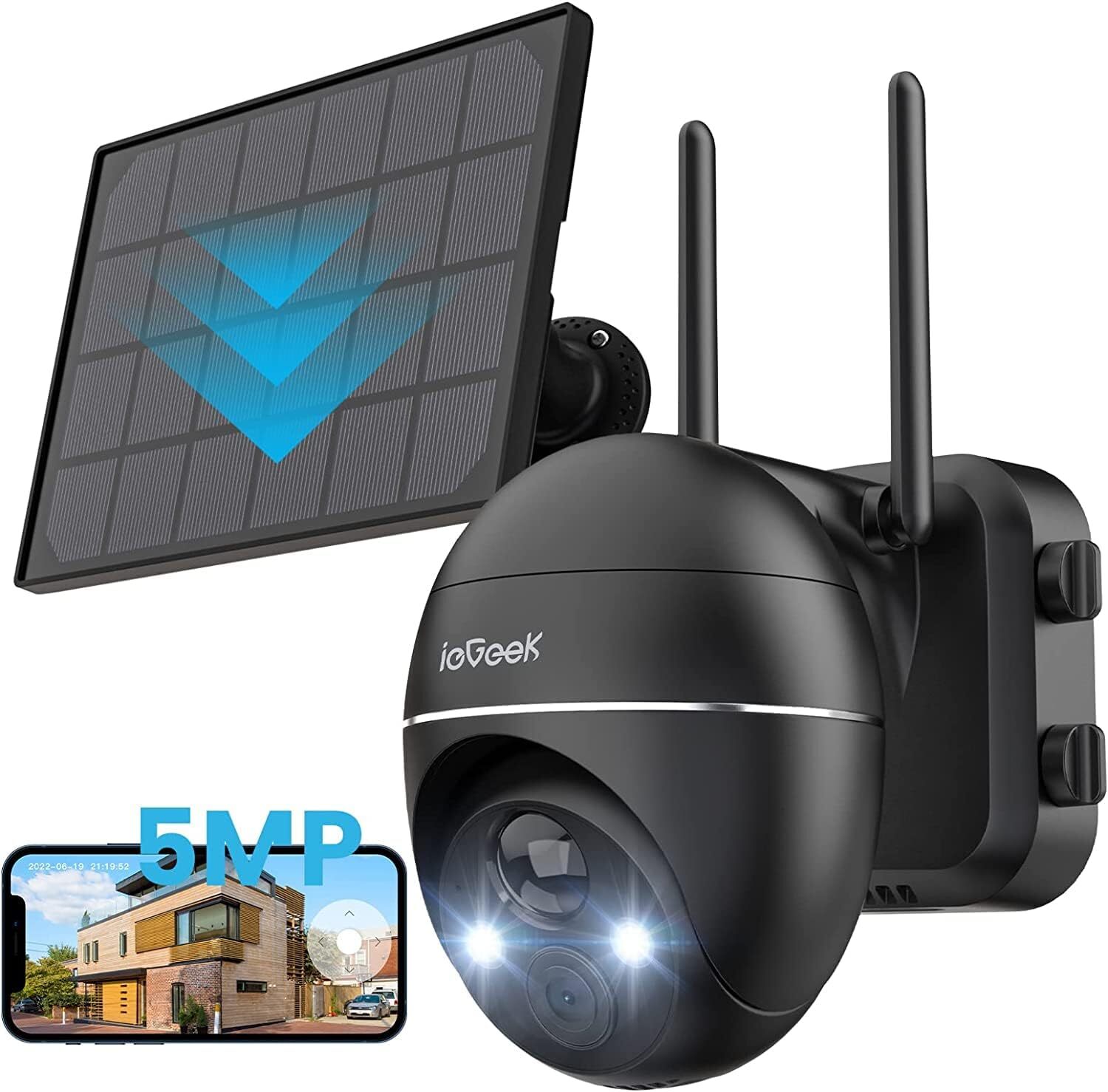 ieGeek 5MP Wireless Outdoor Security Camera, Solar-Powered, 360° PTZ, IP65