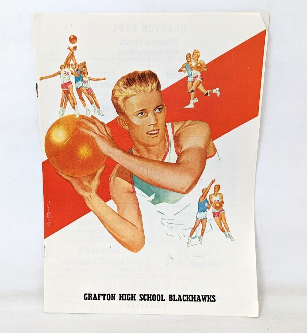 VTG 1953-54 Grafton High School Blackhawks Howards Grove Basketball Program DH22