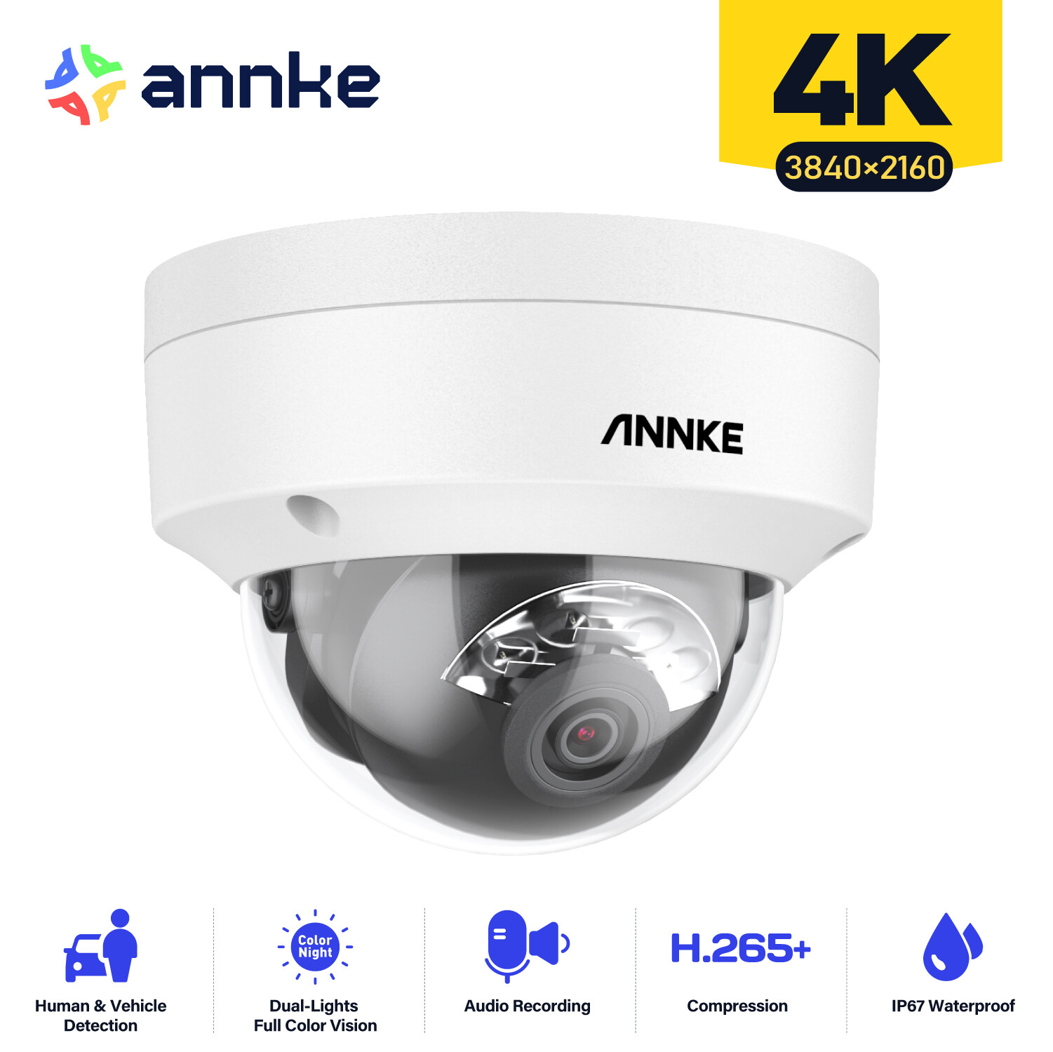 ANNKE 4K 8MP Audio POE IP Security Camera Outdoor IP67 Color Night Vision AI