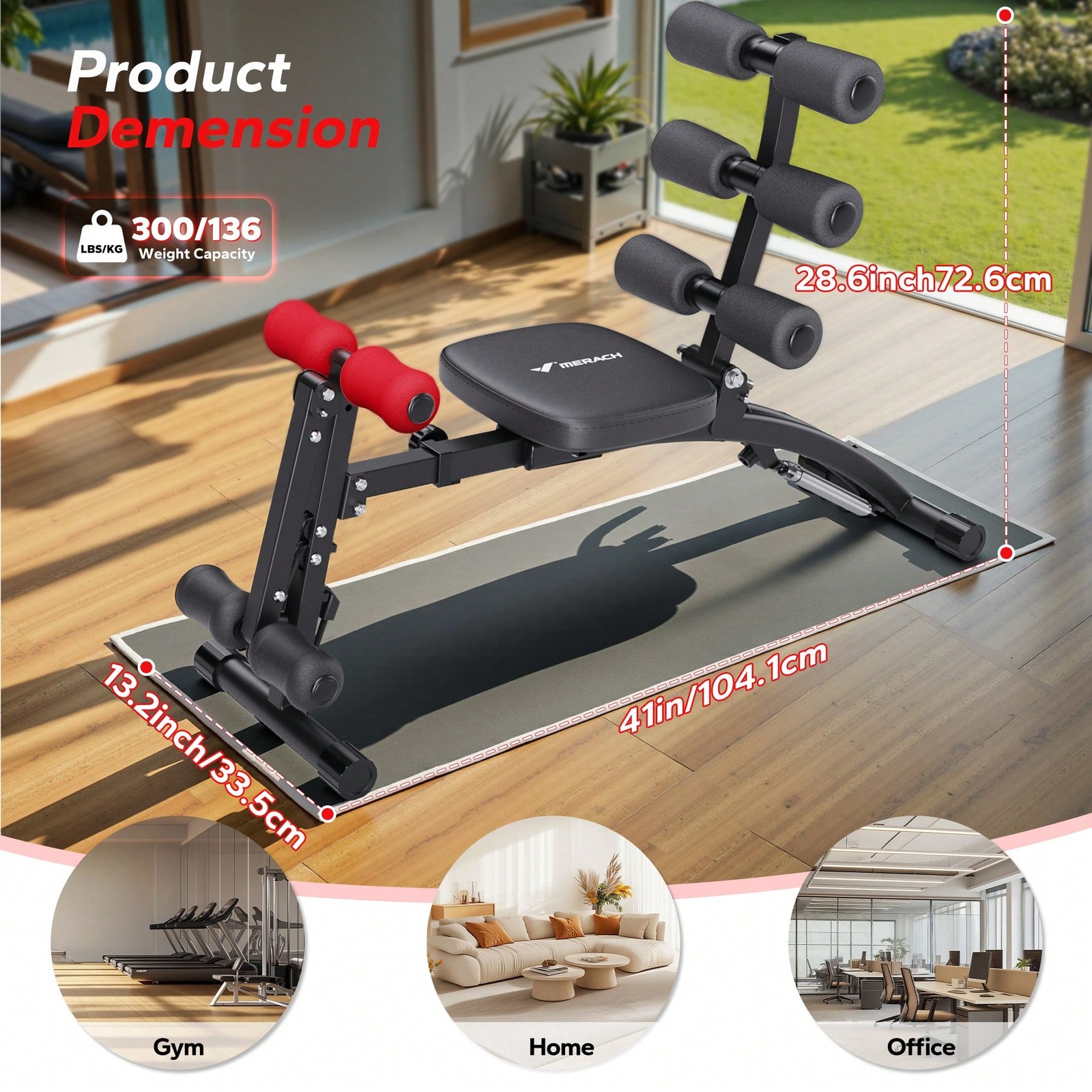 MERACH Ab Machine, Multi-Functional Adjustable Ab Trainer, Ab Workout Bench-FGQA