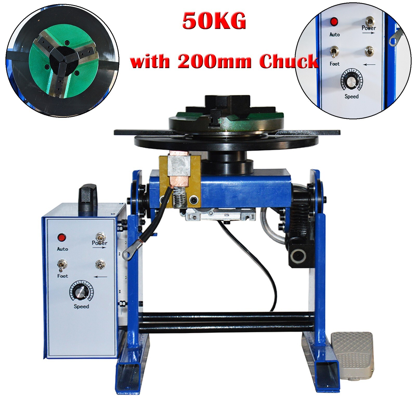 50KG Welding Positioner Turntable with 200mm Chuck Turn Angle 0-90° 110V