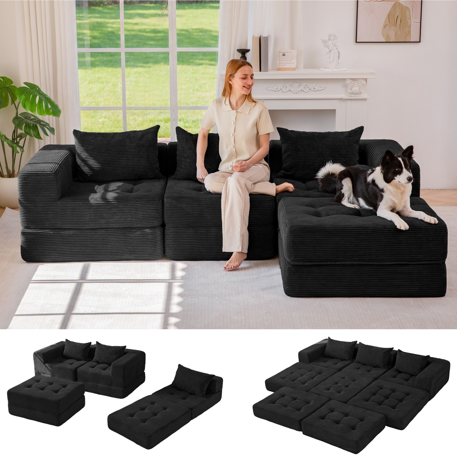 MAXYOYO Modular Sectional Sofa Couch,Convertible Floor Sofa Lounger with Pillows