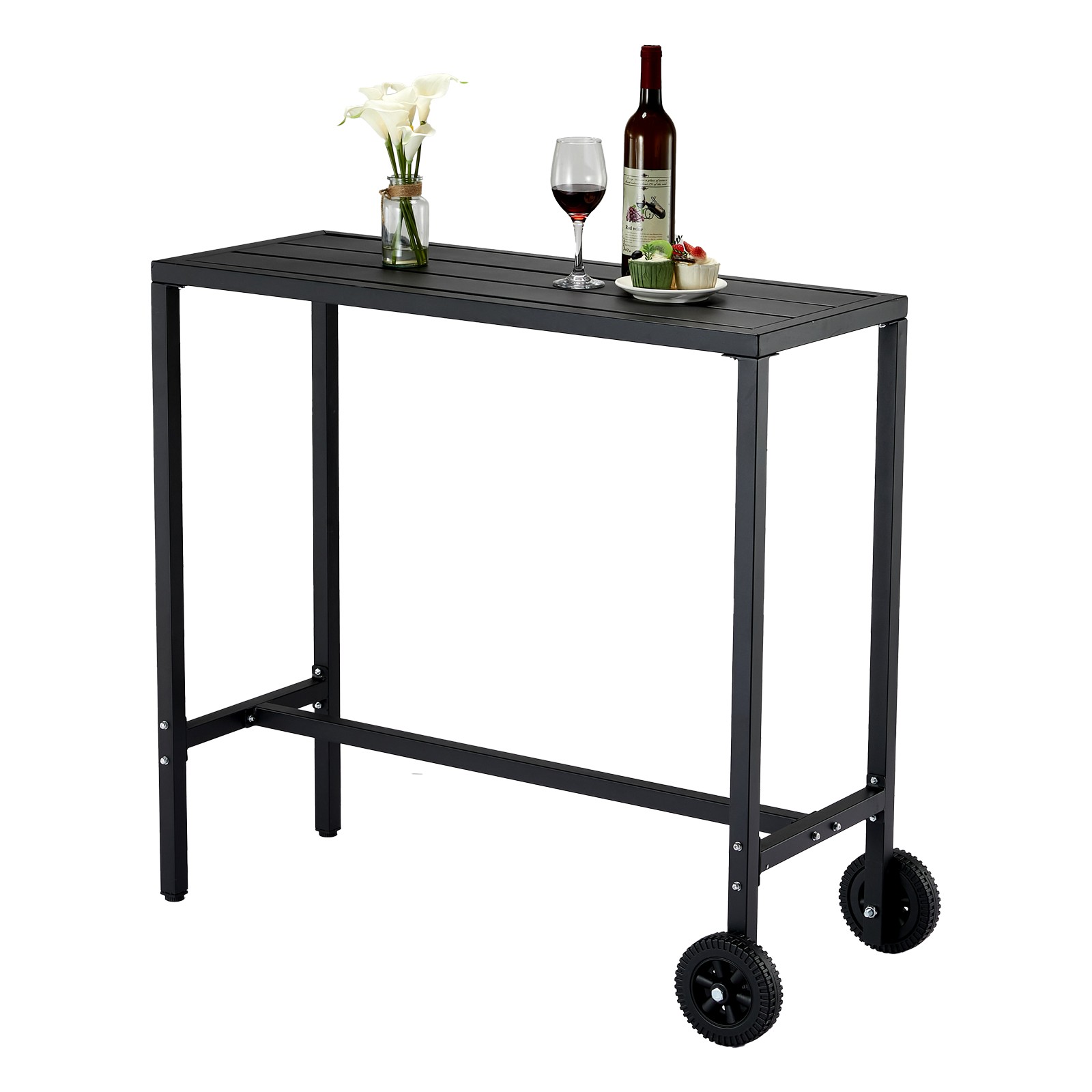 Outdoor Bar Table Rectangle Narrow Counter Height Table Bar Height Table Black