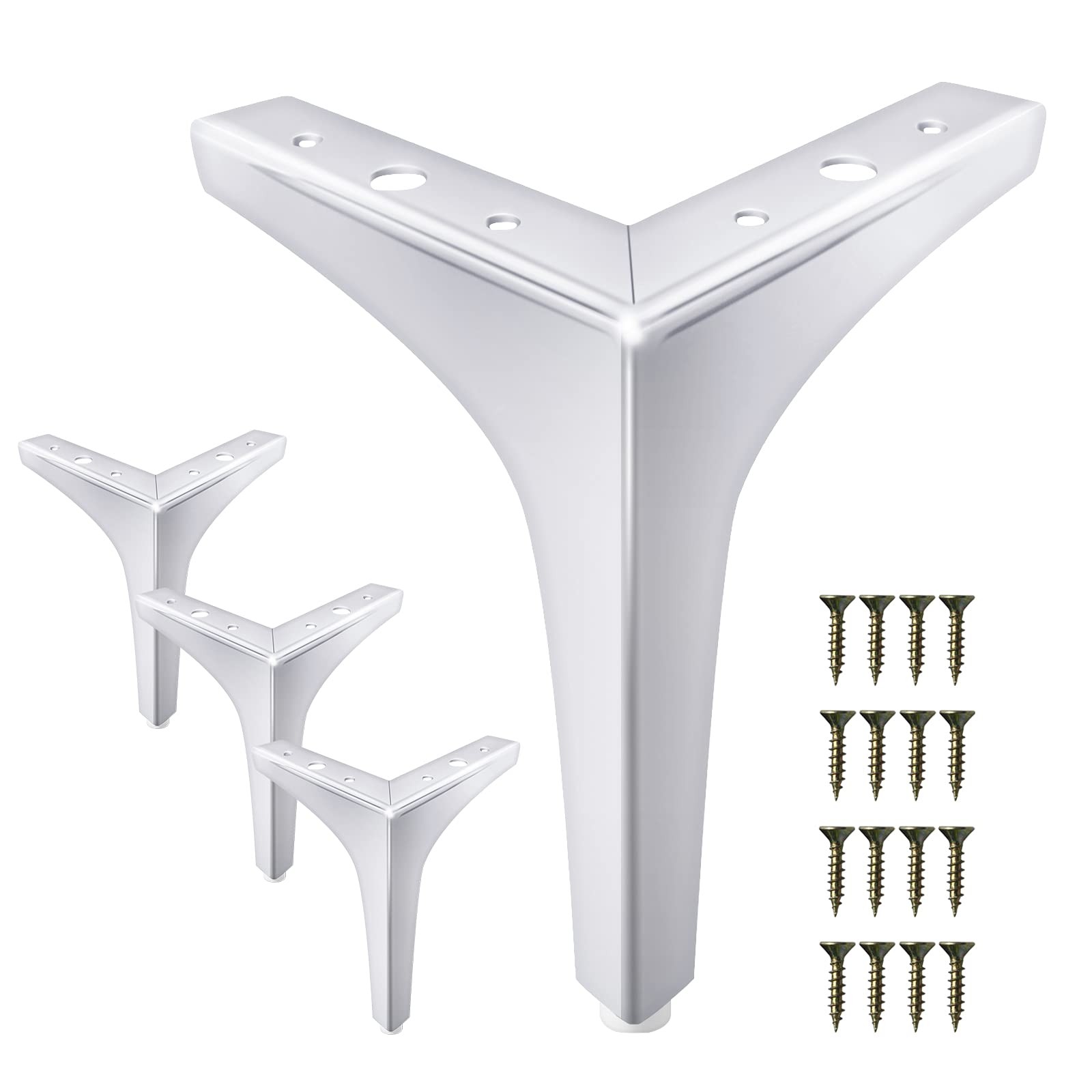 Metal Furniture Legs 7 Inch, Chrome Polished Silver Sofa Legs Set of 4, Modern S