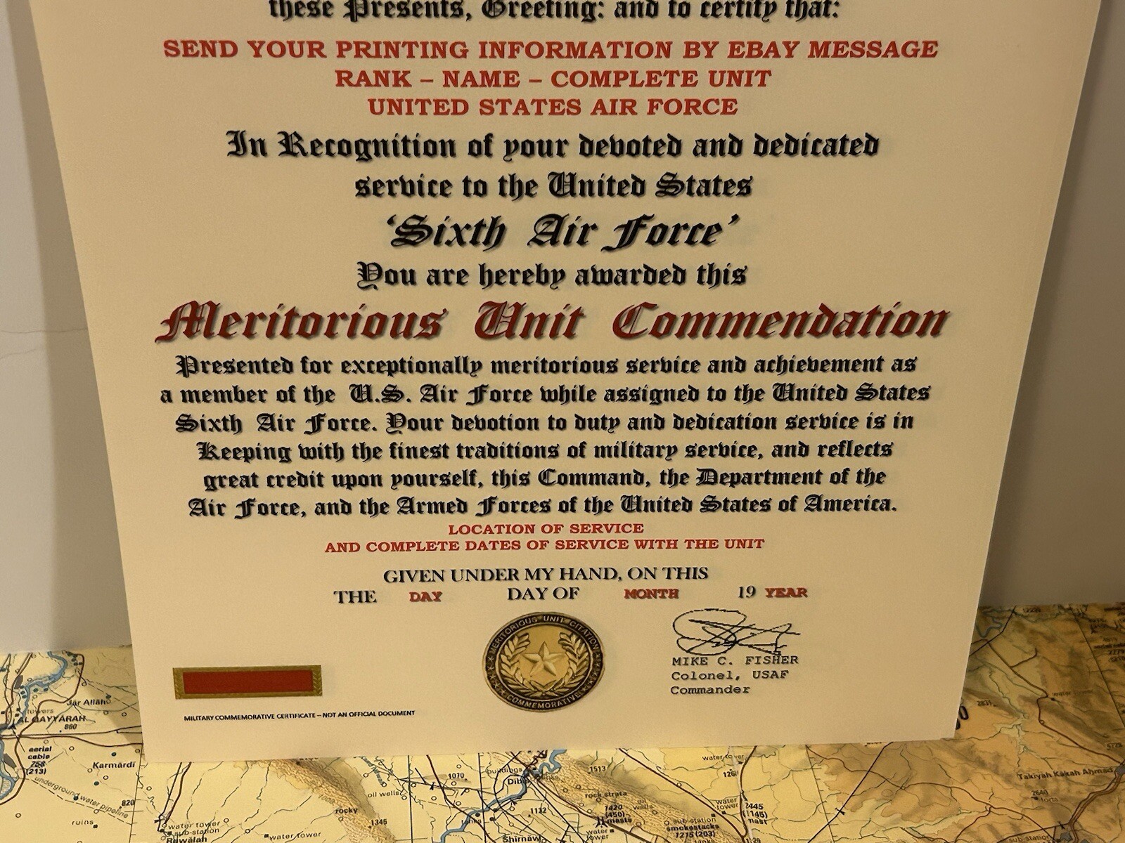 U.S. AIR FORCE / 6TH AIR FORCE - MERITORIOUS UNIT COMMENDATION CERTIFICATE