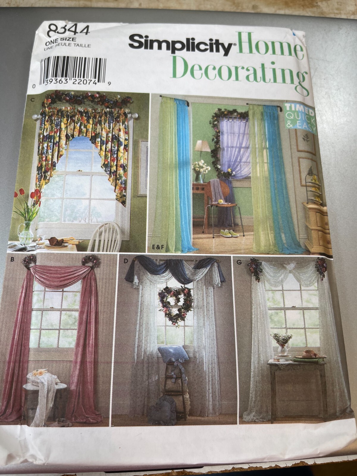 Simplicity Home Decor Pattern 8344 ~ Window Treatments w/Floral Arrangements ~
