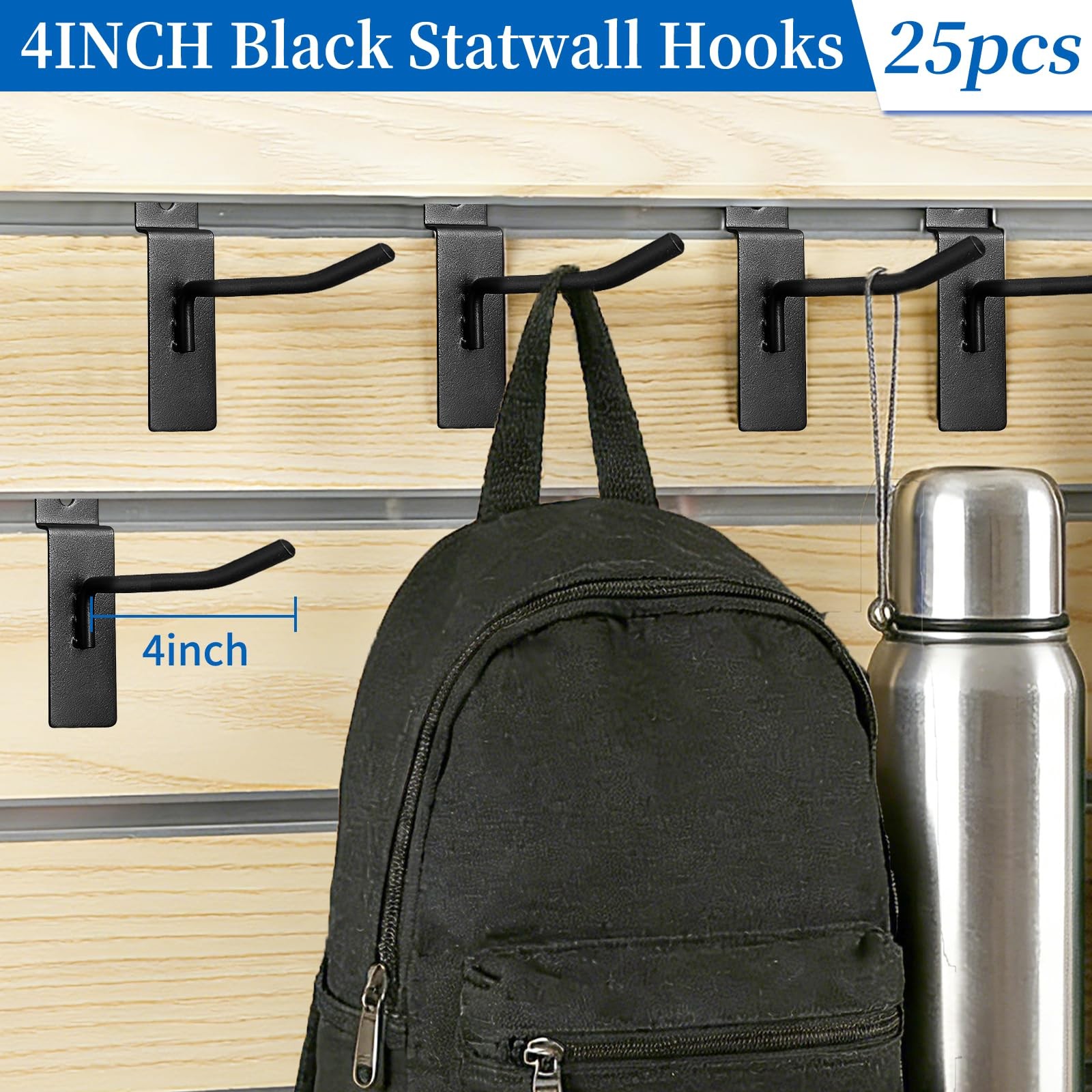 25 Pack 4 Inch Slatwall Hooks,30LB Capacity,Matte Black Finished