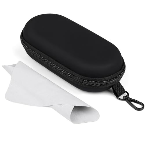 Double Eyeglasses Case Hard Shell Dual Glasses Case with Clip & Zipper Black