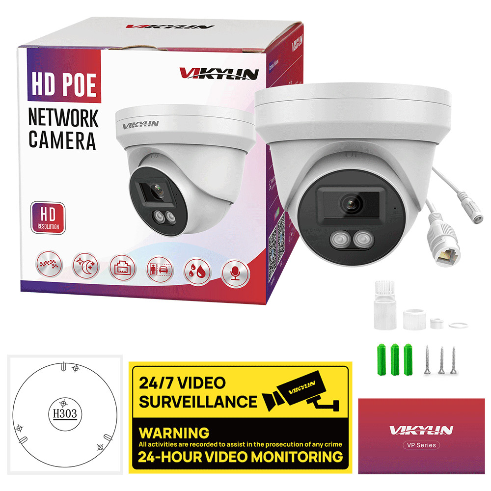 VIKYLIN 5MP IR Night Vision IP Camera Built-in Microphon Human Vehicle Detection