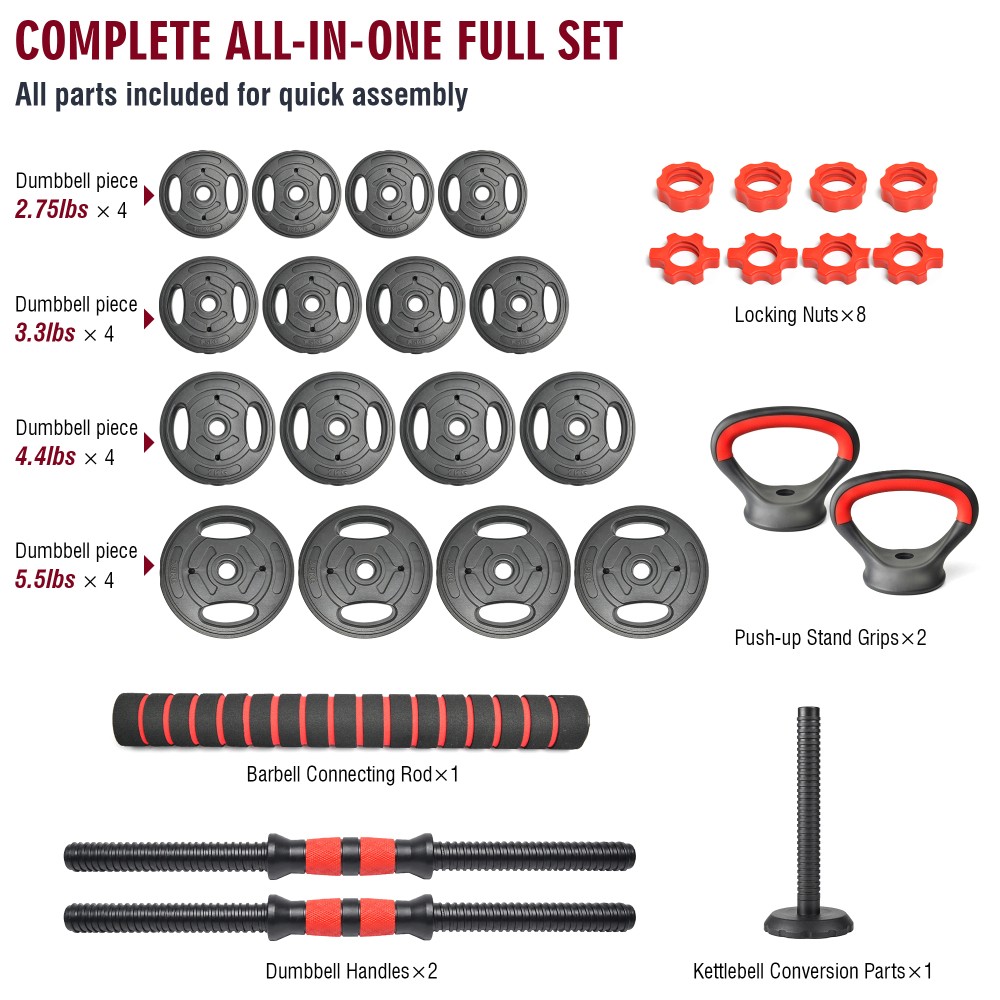 66LB Adjustable Dumbbell Set,Convertible Weights,Dumbbells, Barbell, Kettlebells